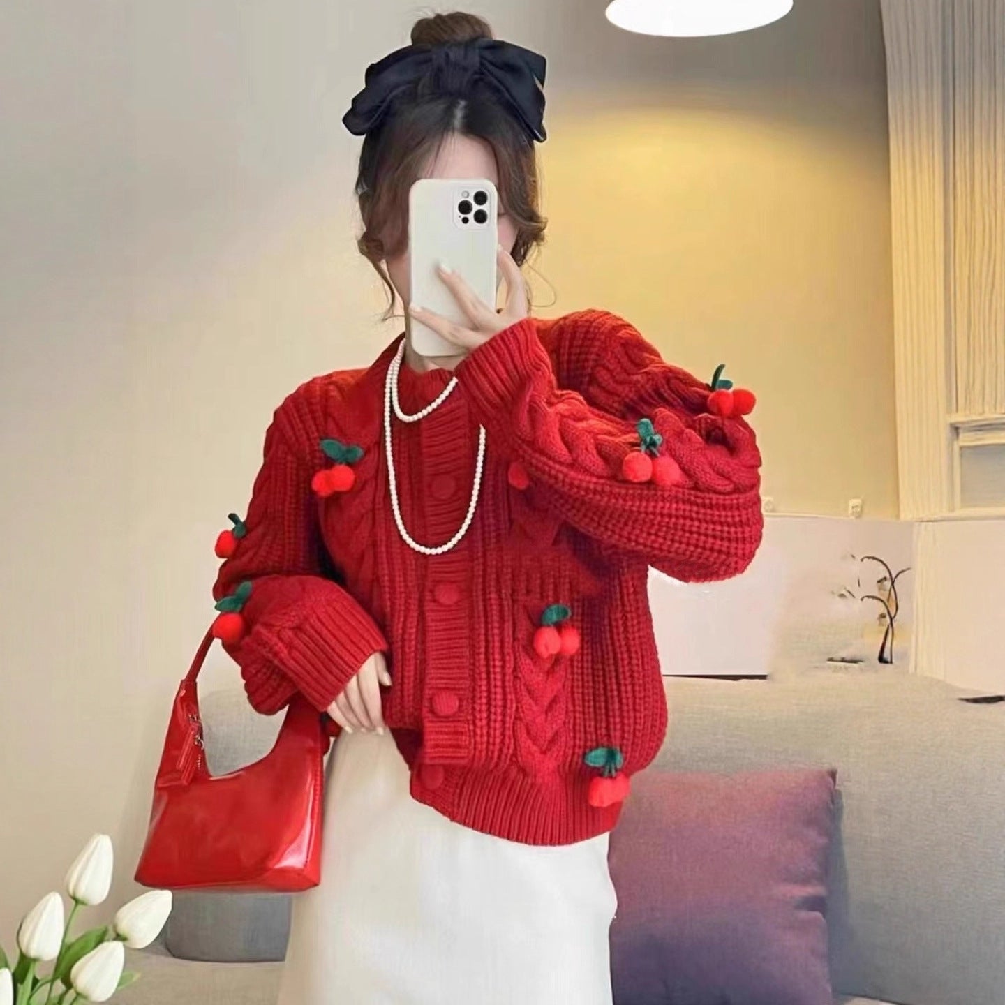 Cherry Younger Sweet Sweater Female Korean