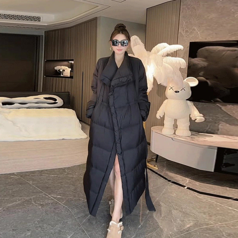 Long Lace Up Down Cotton-padded Jacket