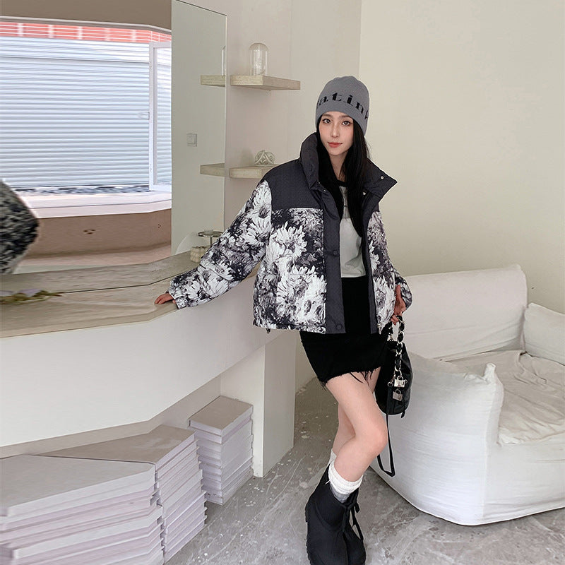 Cotton-padded Jacket Loose Thick Printed Short Coat