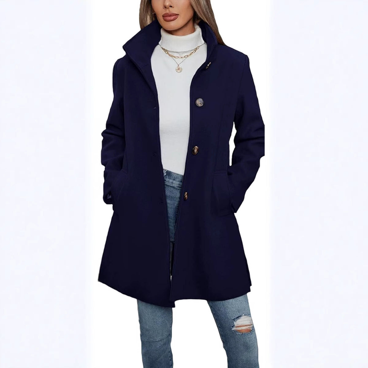 Winter Thick Long Sleeve Woolen Long Thick Coat
