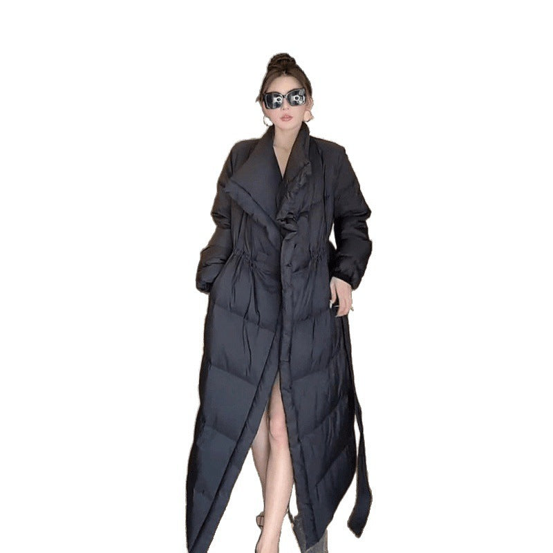 Long Lace Up Down Cotton-padded Jacket