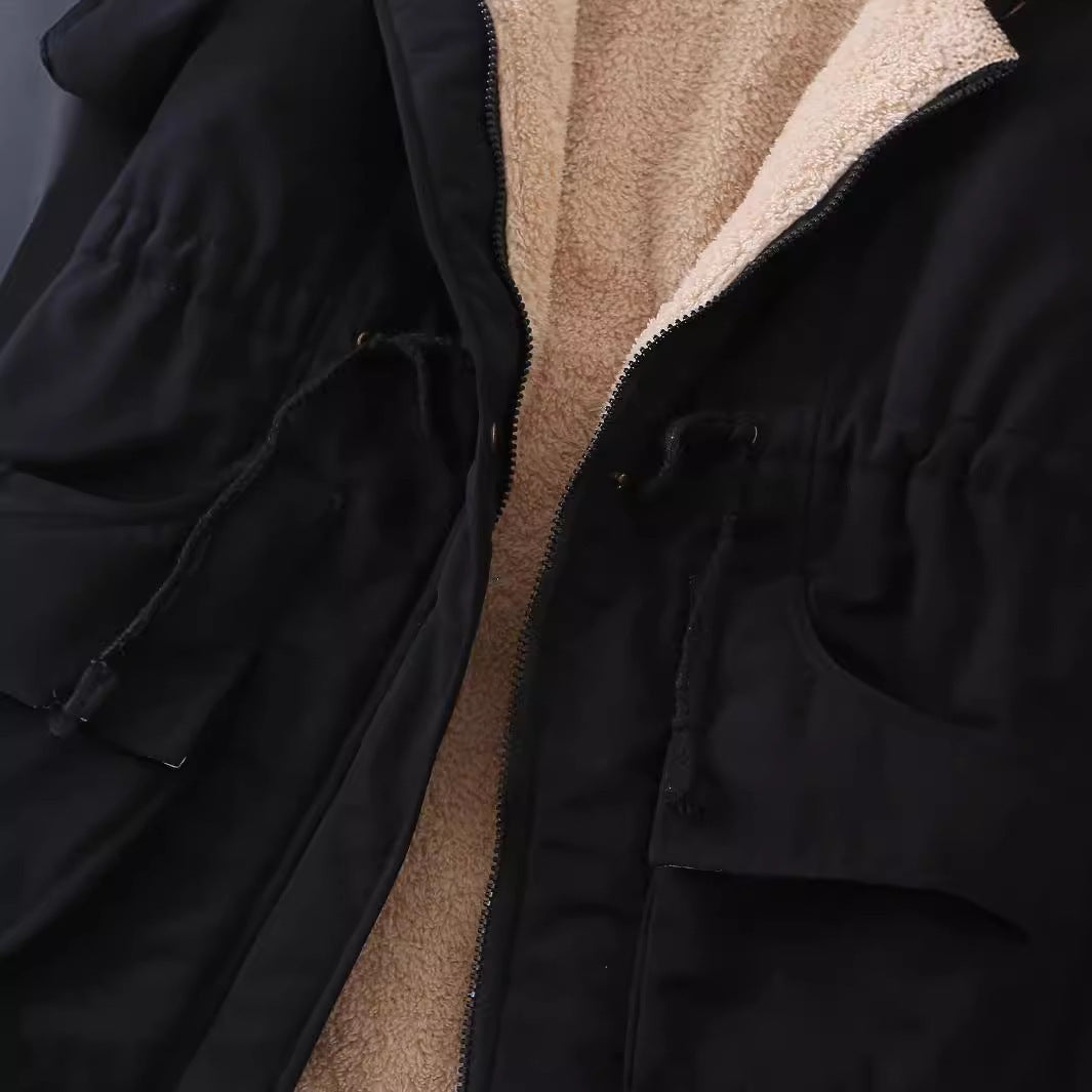 Waist-tight Parka Style Padded Hooded Cotton Coat