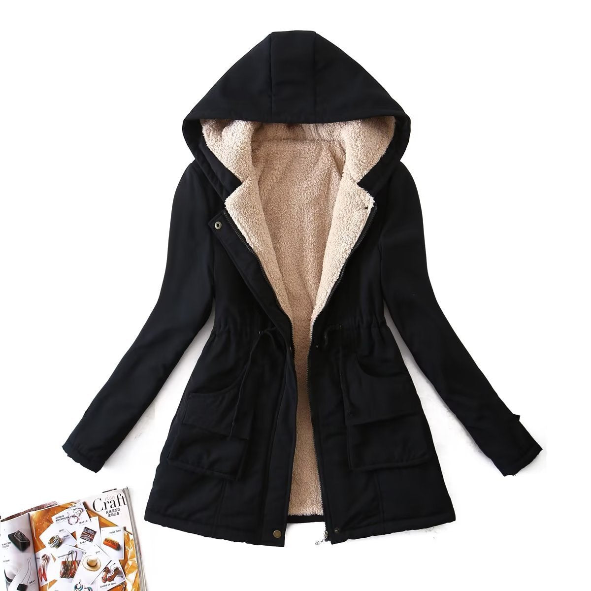 Waist-tight Parka Style Padded Hooded Cotton Coat