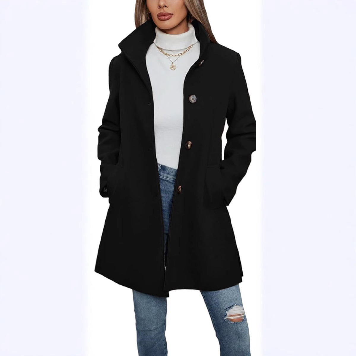 Winter Thick Long Sleeve Woolen Long Thick Coat
