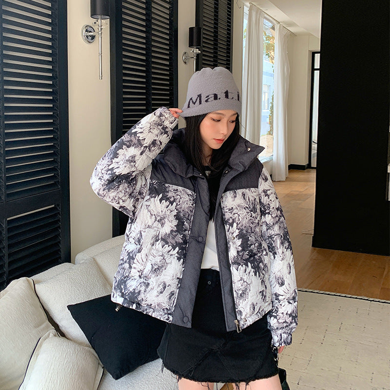 Cotton-padded Jacket Loose Thick Printed Short Coat