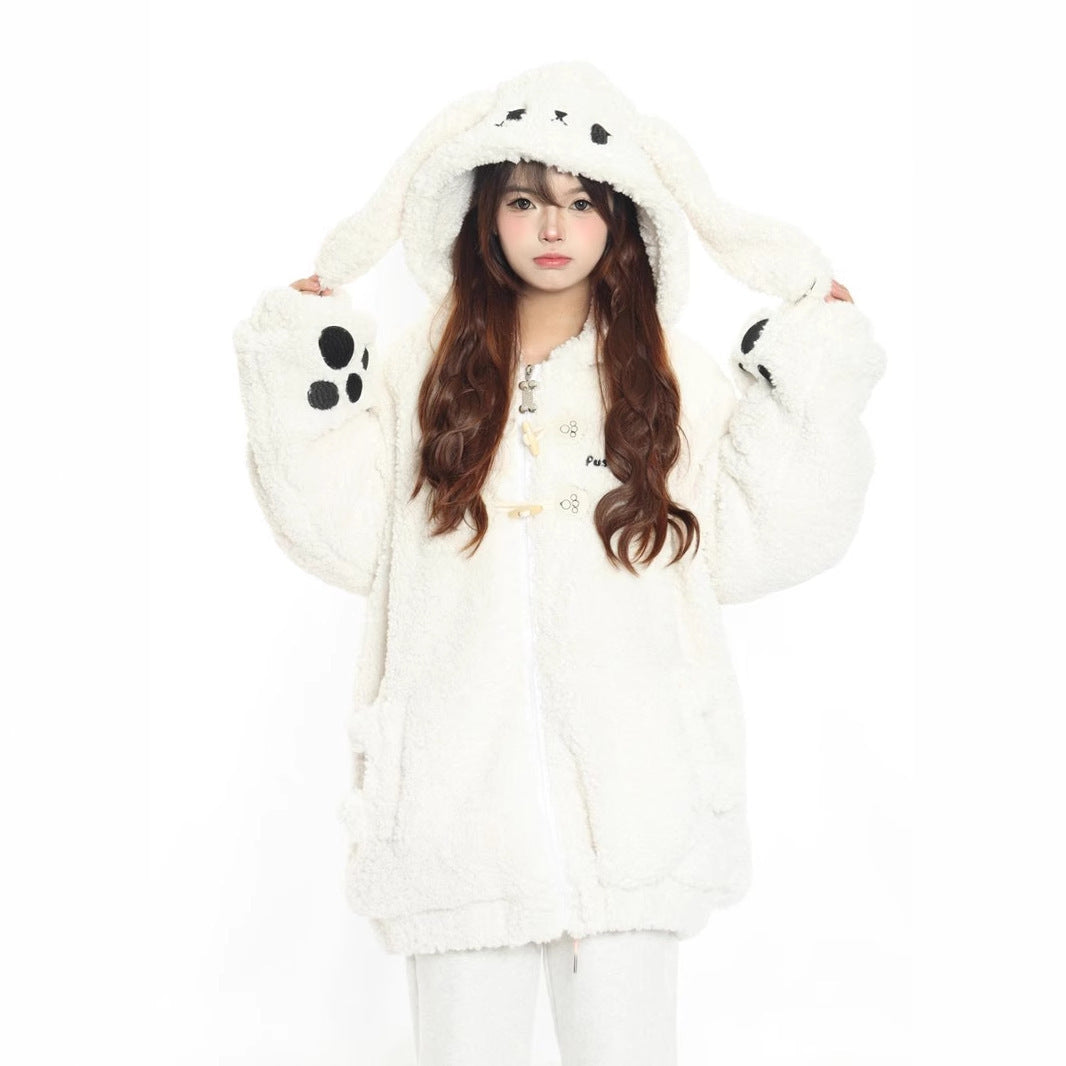 Cute Rabbit Hand Claw Big Ears Lamb Wool Coat