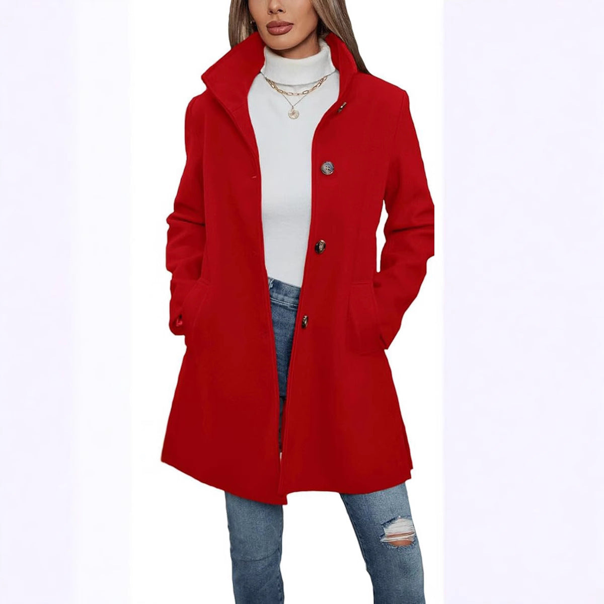 Winter Thick Long Sleeve Woolen Long Thick Coat