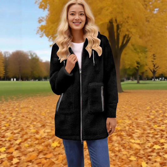 Winter Zipper Pocket Lamb Wool Coat