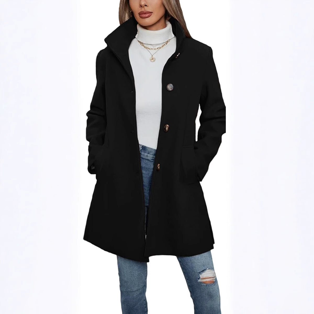 Winter Thick Long Sleeve Woolen Long Thick Coat