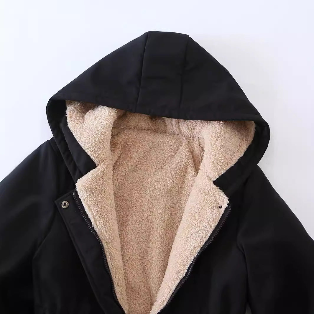 Waist-tight Parka Style Padded Hooded Cotton Coat