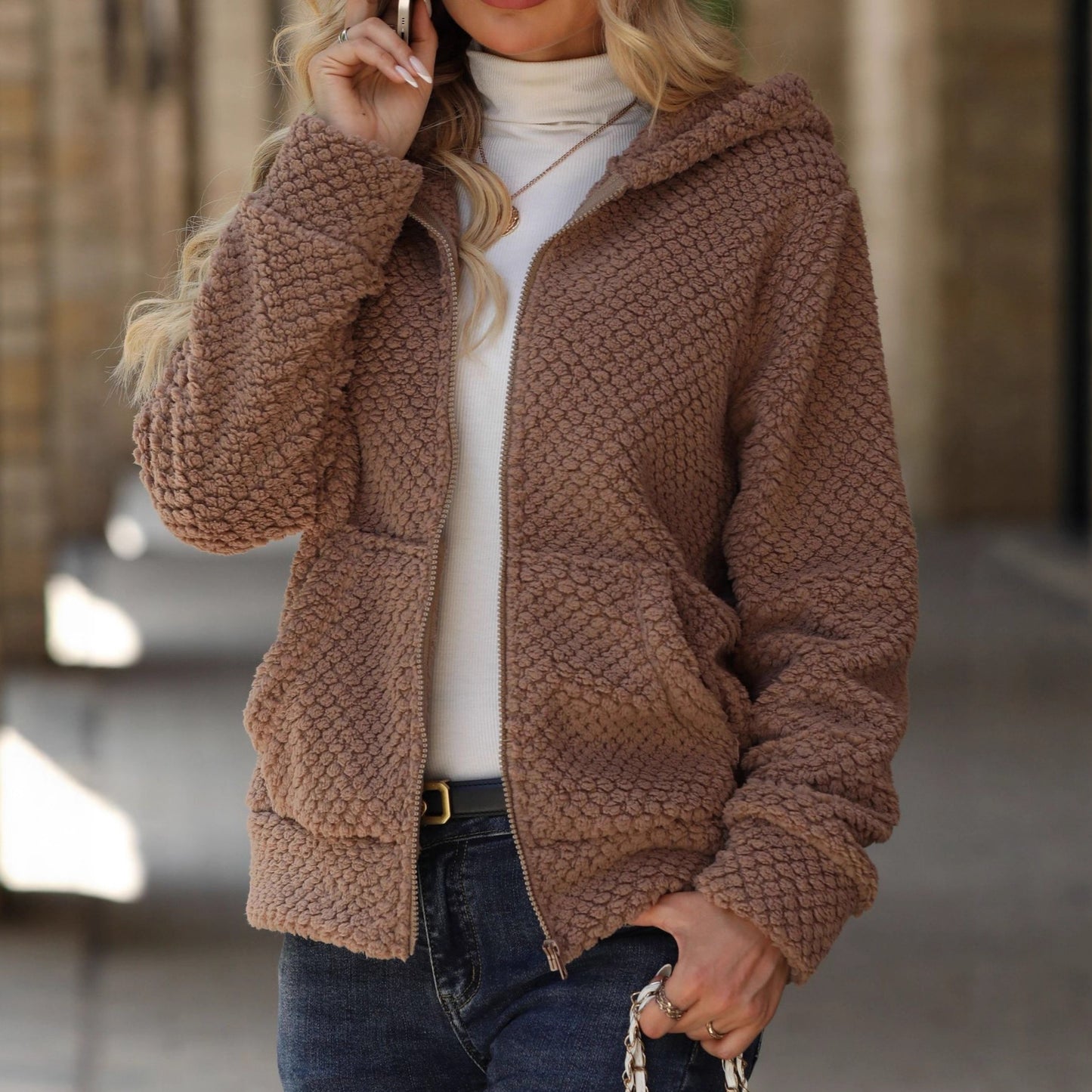 Women's Autumn And Winter Loose Zipper Plush Jacket