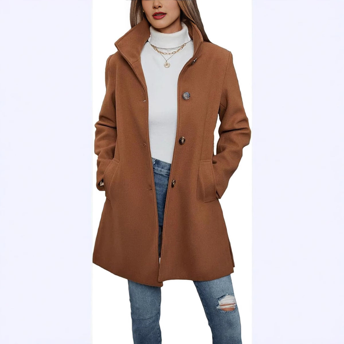 Winter Thick Long Sleeve Woolen Long Thick Coat